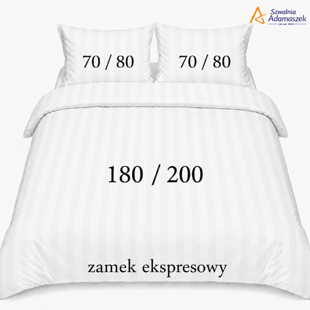 Pościel Hotelowa Adamaszek 2 cm 180x200 + 2x poszewka 70x80 | 100% Bawełna – zamek ekspresowy | Szwalnia Adamaszek