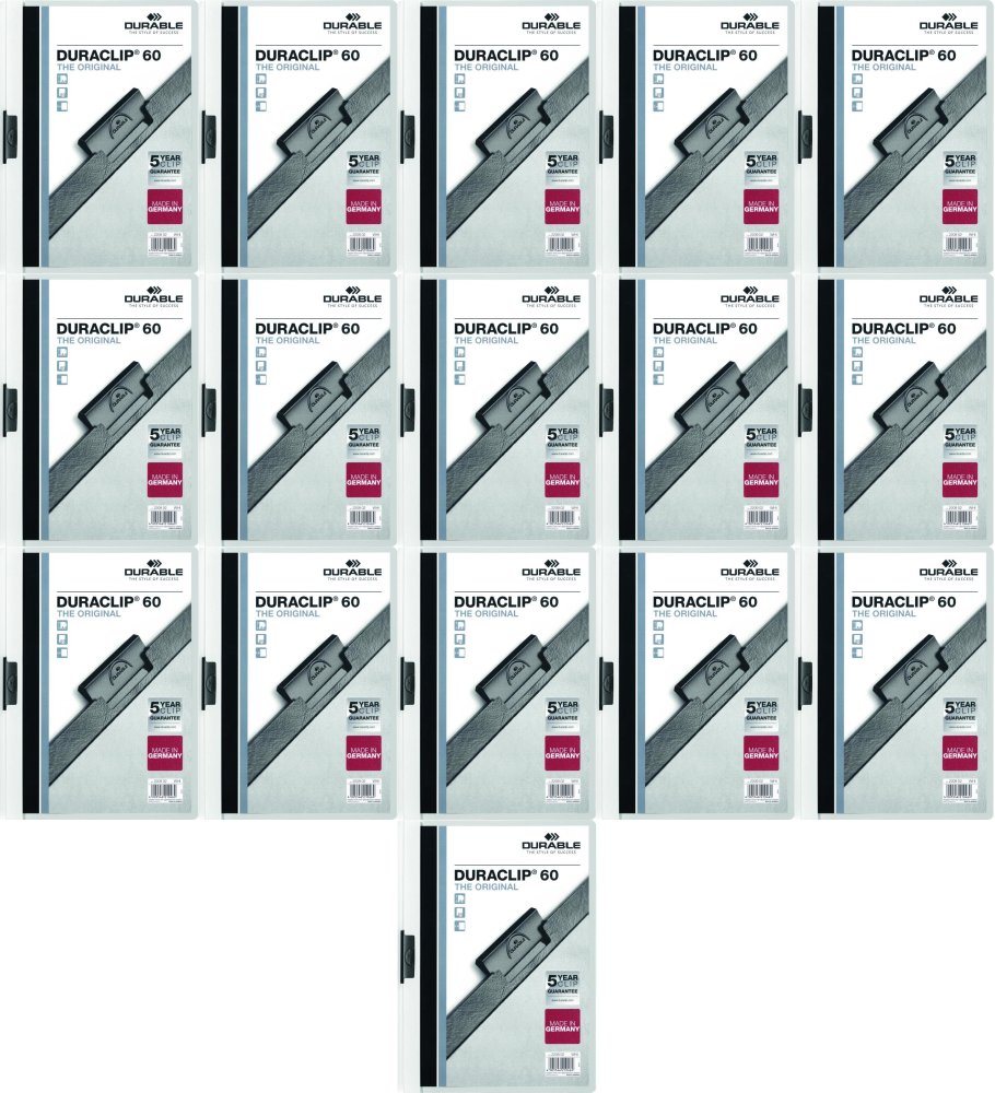 16x Skoroszyt plastikowy z klipsem Durable DuraClip, A4, do 60 kartek, biały