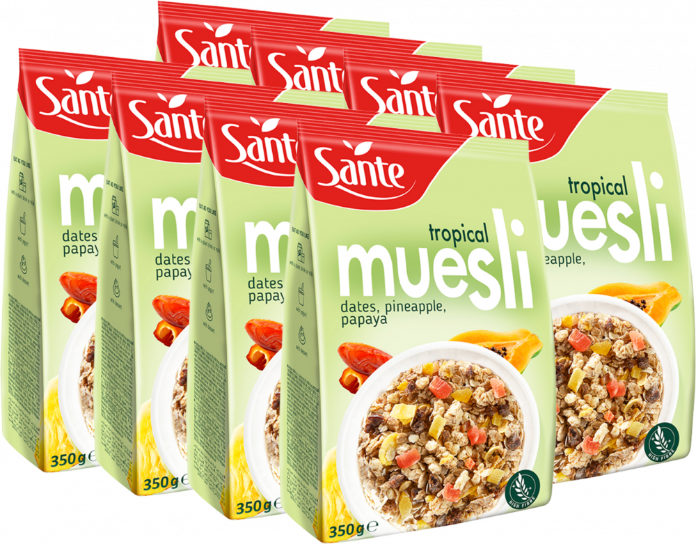 8x Musli Sante, tropikalne, 350g
