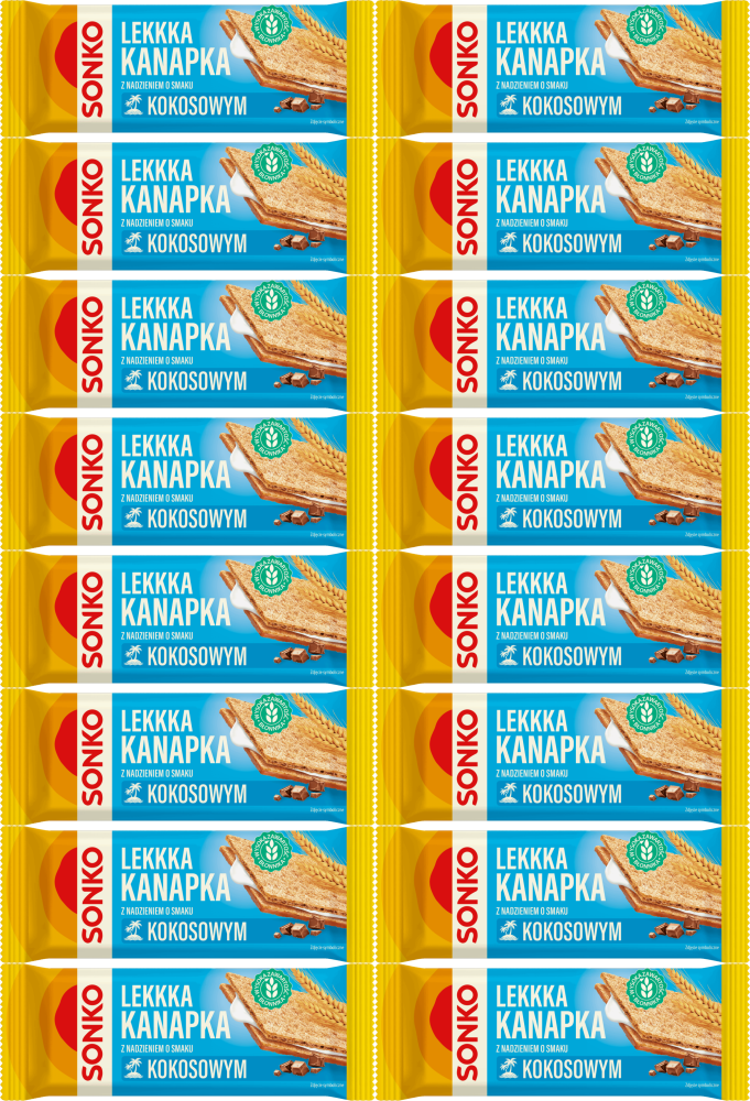 16x Lekkka kanapka Sonko, z nadzieniem kokosowym, 30g