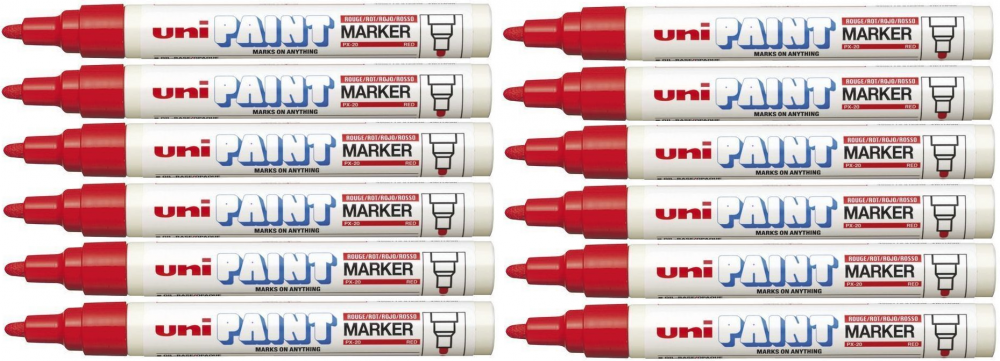 12x Marker olejowy Uni PX-20, okrągła, 2.2-2.8mm, czerwony