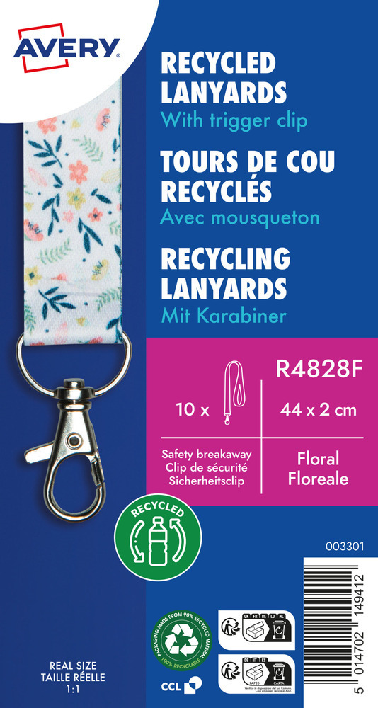 Smycz do identyfikatora Avery Zweckform, PET z recyklingu, 20x440mm, 10 sztuk, wzór kwiatowy