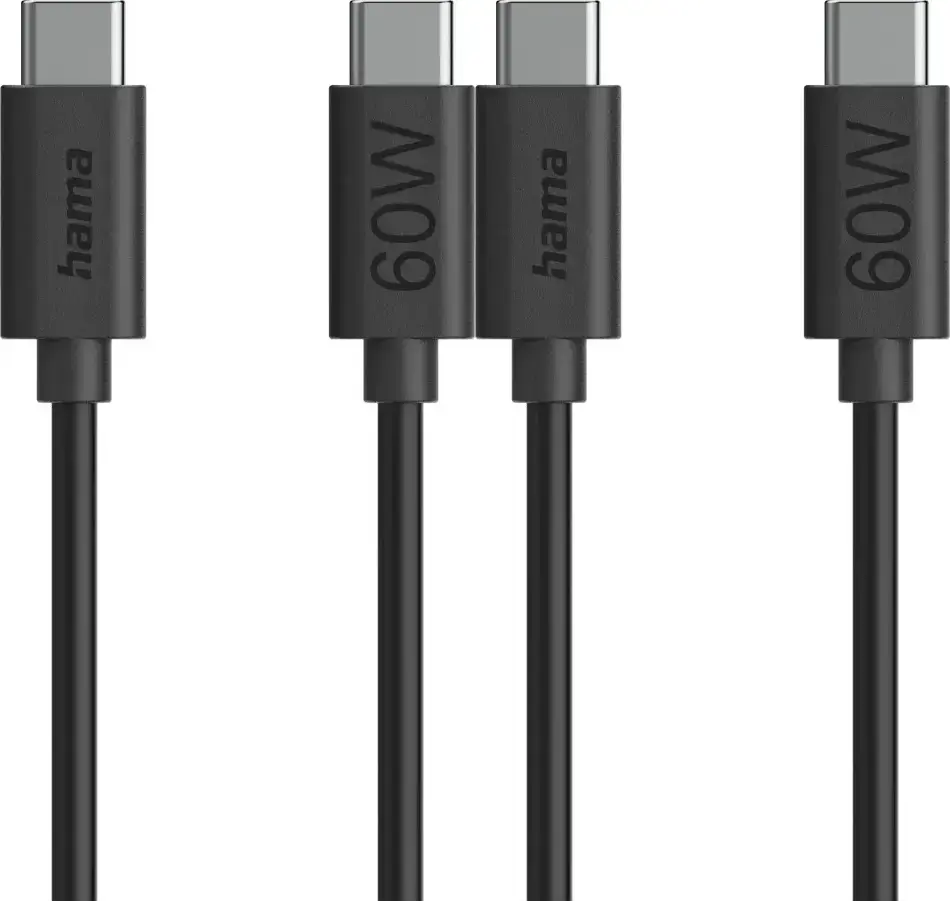 2x Kabel USB C - USB C Hama, 60W, 1.2m, czarny