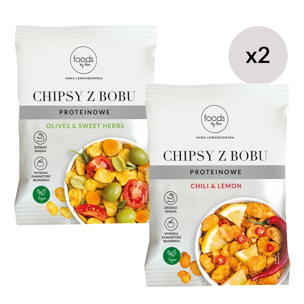 Chipsy z bobu Olives & Sweet Herbs x2 + Chili & Lemon x2
