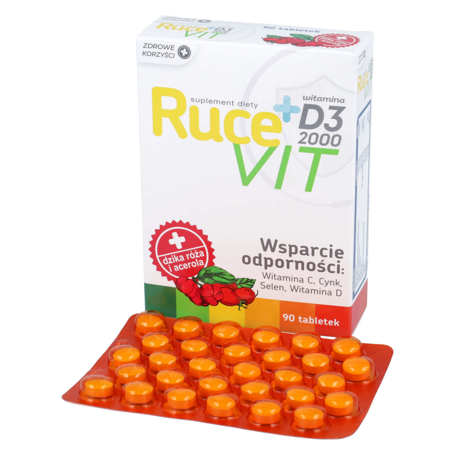 Zdrowe korzyści rucevit + witamina d3 2000, 90 tabletek