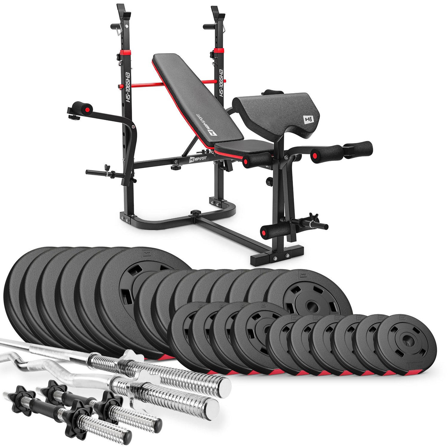Ensemble d'haltères en plastique 135 kg avec banc de musculation HS-1065