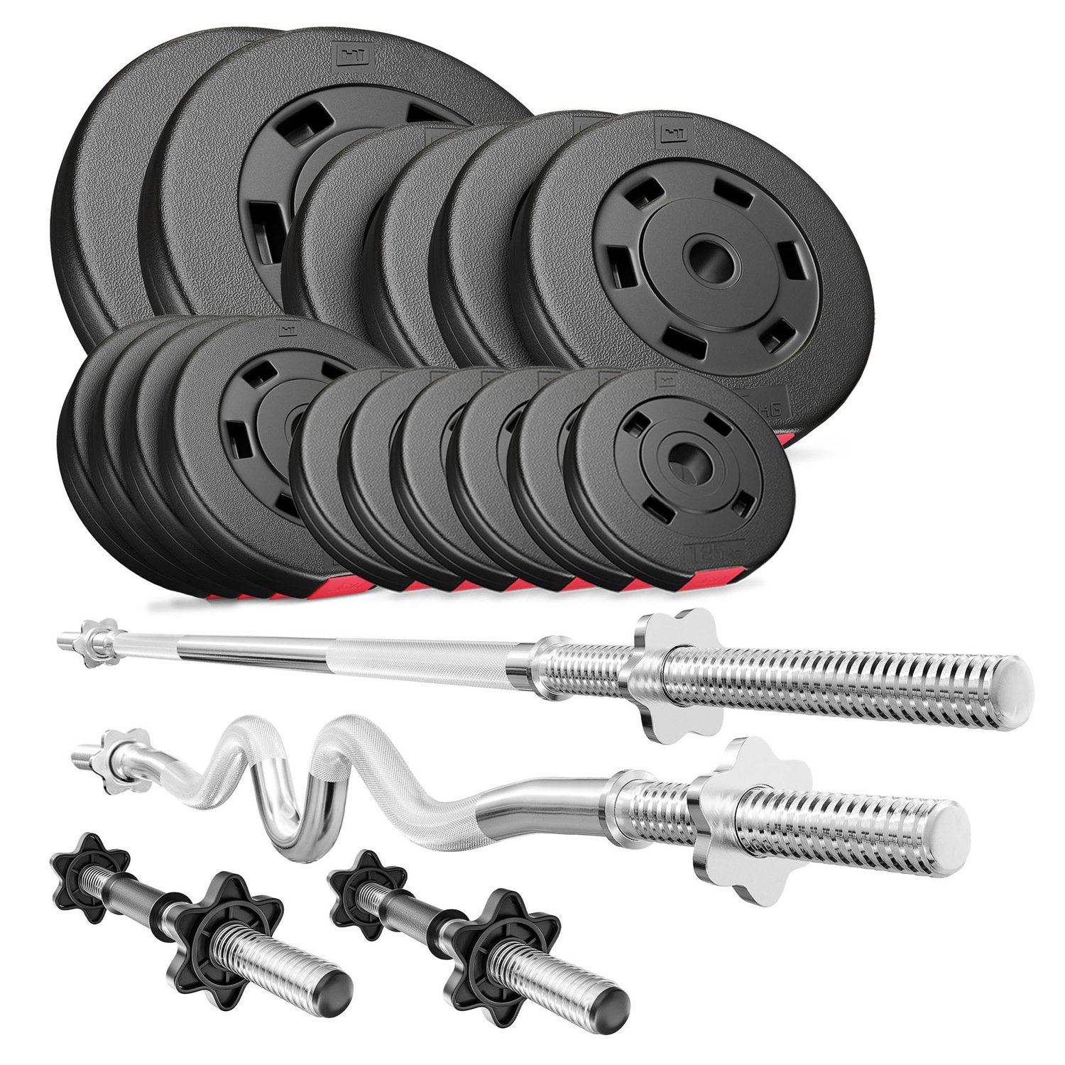 Set d’haltères en plastique 76 kg avec barre Super Curl EZ