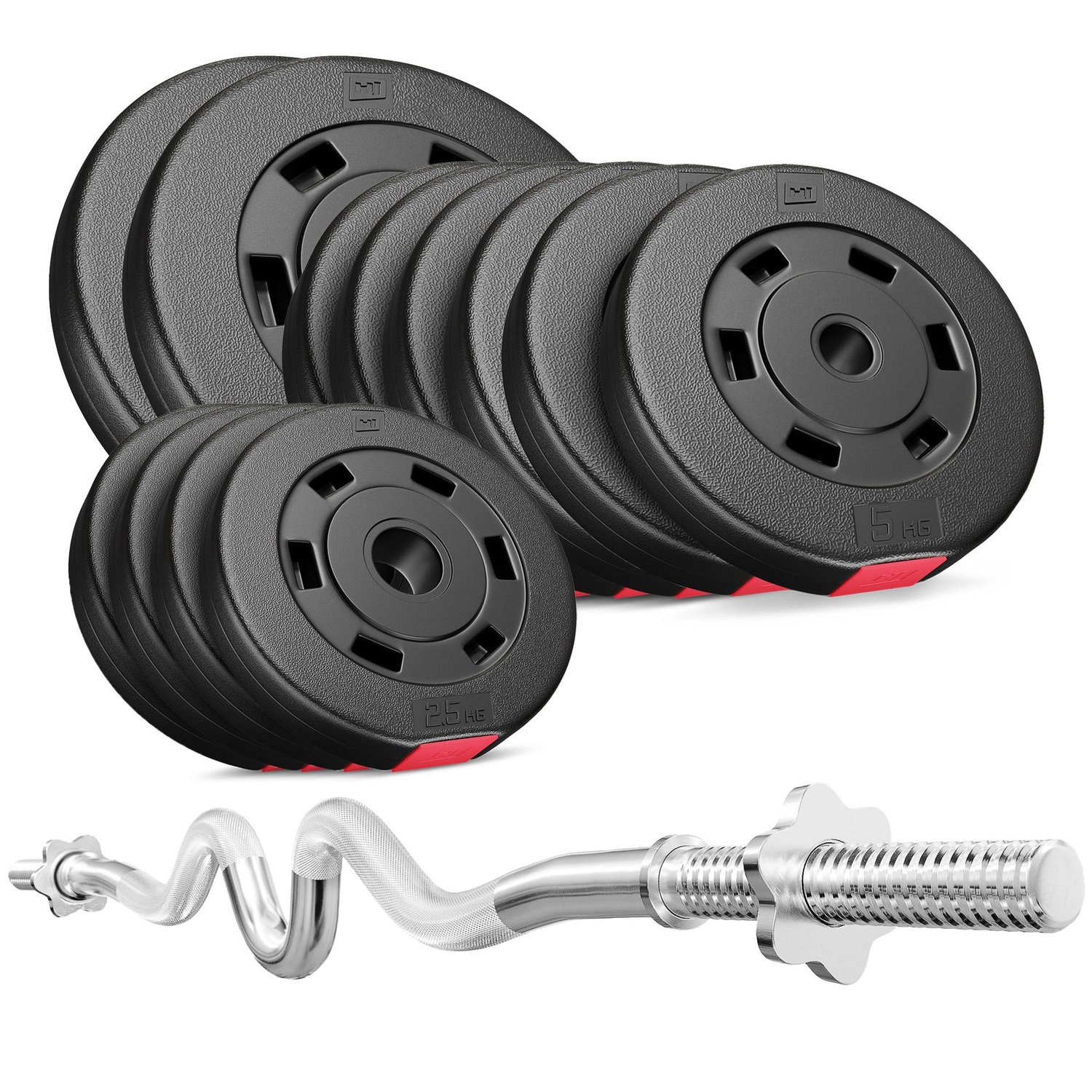 Set d’haltères en plastique 67 kg avec barre Super Curl EZ