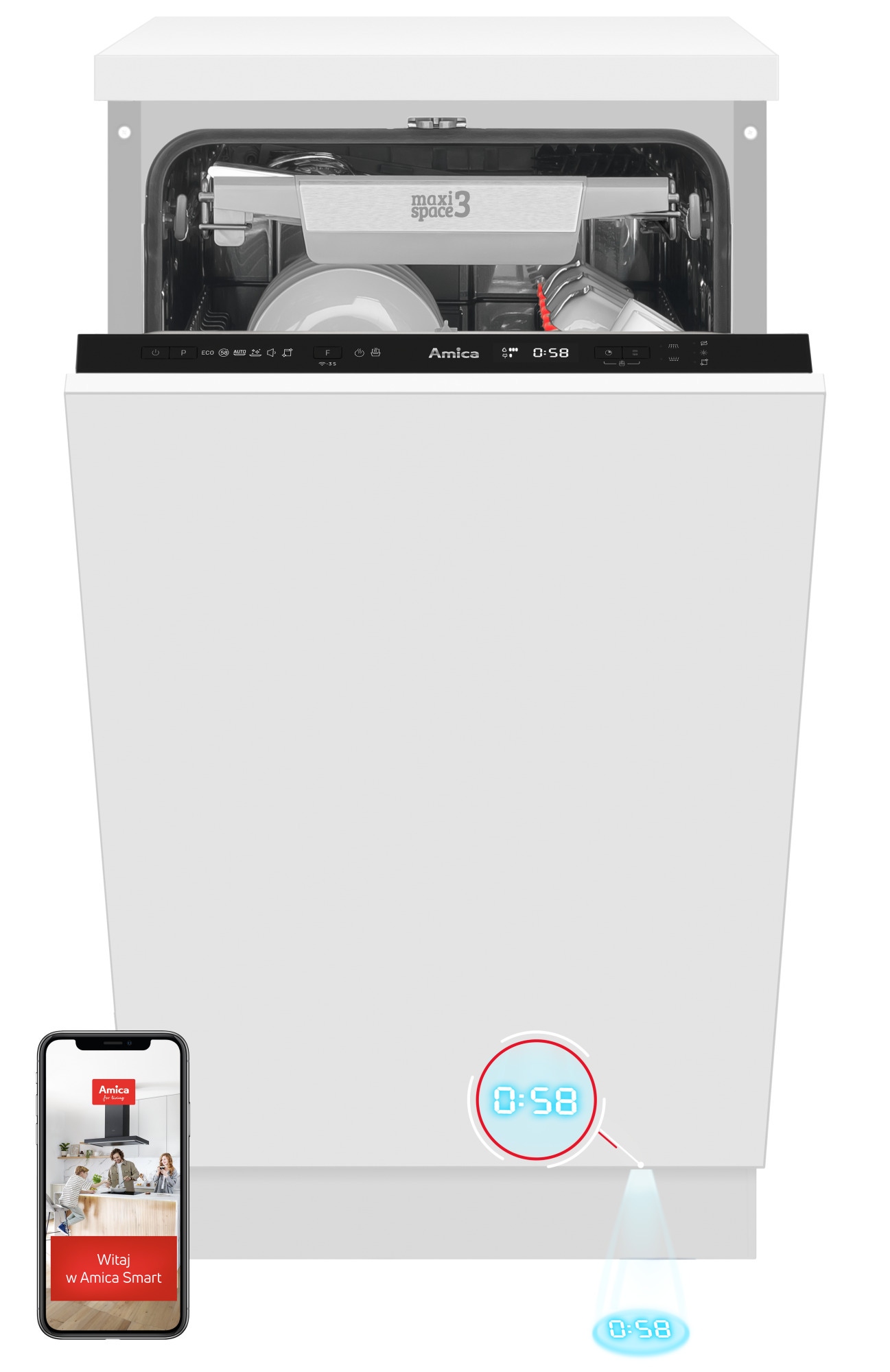 Zmywarka do zabudowy Amica DIM46B6ELOCqD 45 cm SilentDrive 2.0