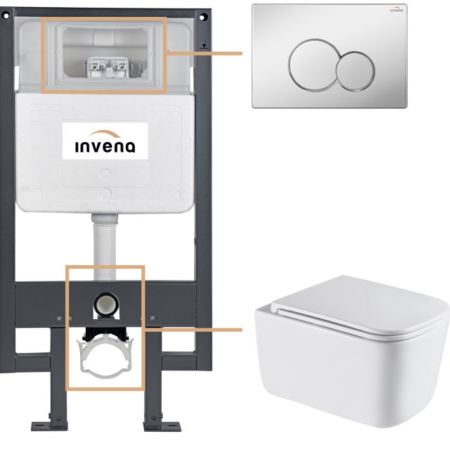INVENA Zestaw podtynkowy 50 mechaniczny, miska MALAGA, deska, przycis