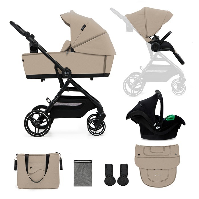 Kinderkraft Yoxi 3w1 - wózek głęboko-spacerowy z fotelikiem-Sand Beige