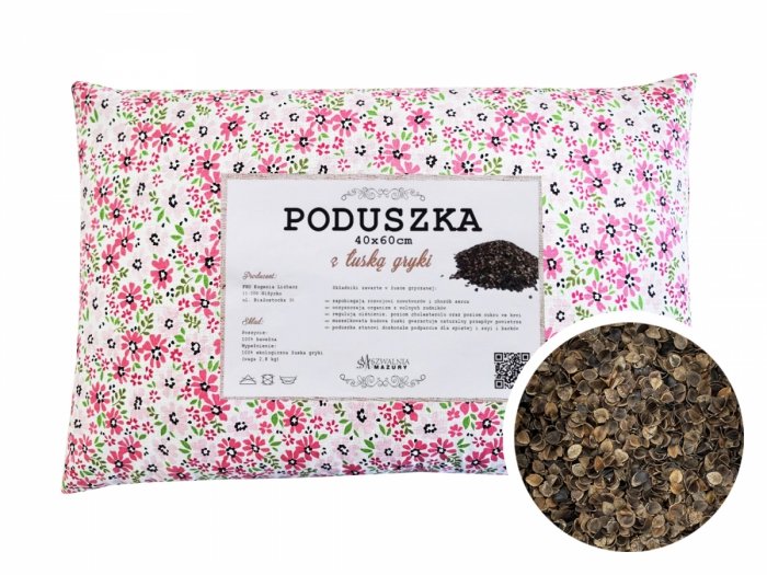 Poduszka z łuską gryki 40x60 wz. 10 różowe kwiatki