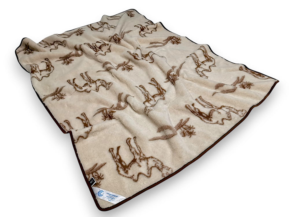 Koc wełniany camel jasny wielbłąd 140x200 Woolmark