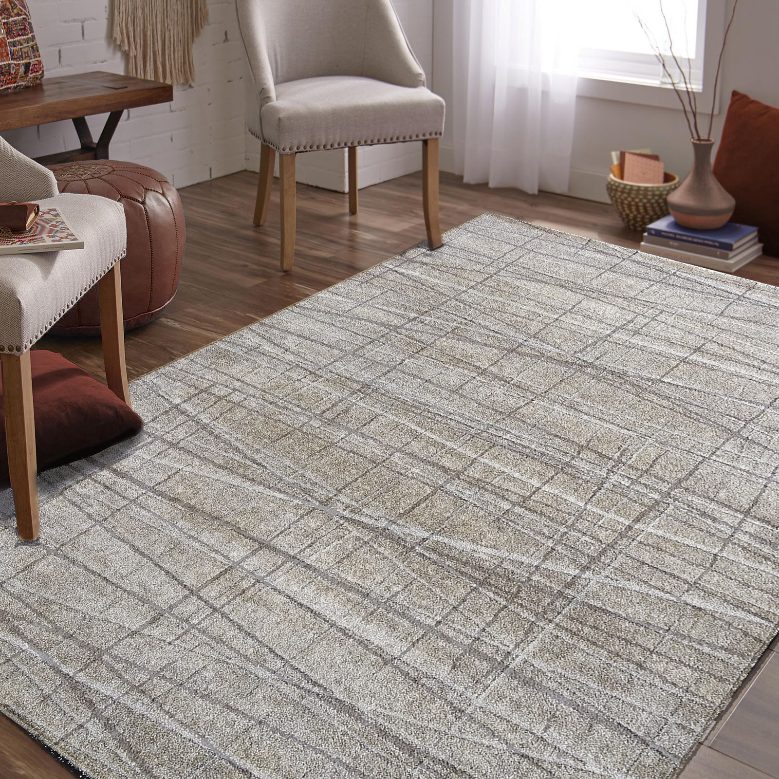 Dywan - 160 x 220 cm - Beżowy z kremowym - Nowoczesny - Dywanopol