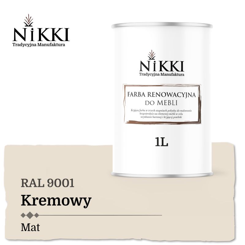 Farba do Mebli Kuchennych Renowacyjna NIKKI Kremowy RAL9001 Wysoki Połysk 1L