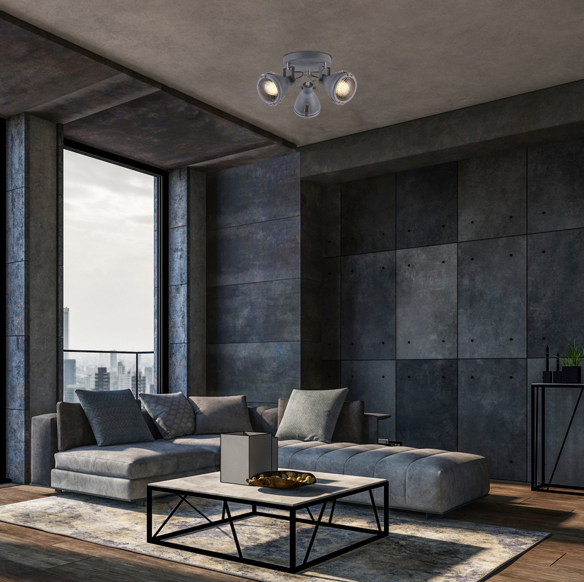 Szara lampa sufitowa loft 3-punktowa metalowa do salonu CRODO