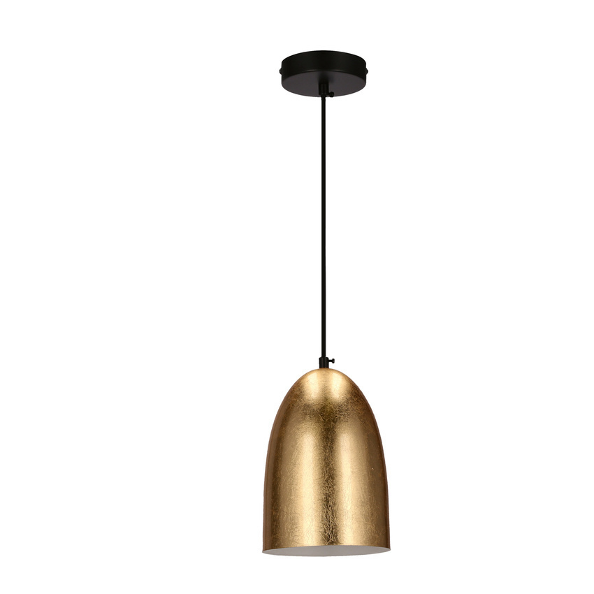 Czarna lampa wisząca z regulacją wysokości do salonu ICARO złoty klosz