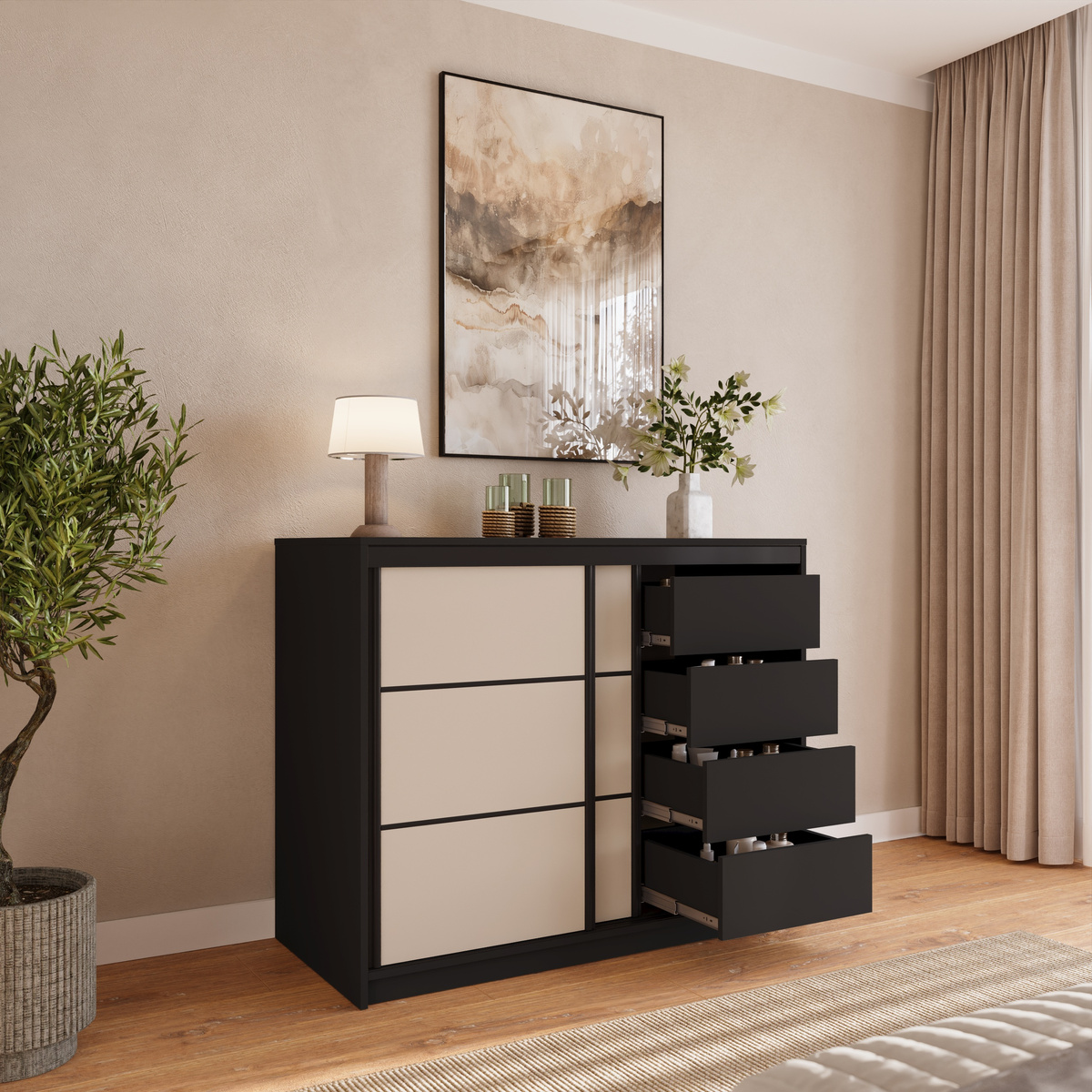 Komoda 120 cm z szufladami i drążkiem do sypialni LOFT