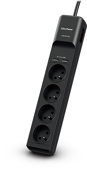 Listwa zasilająca CyberPower, przeciwprzepięciowa, 1.8m, 4 gniazda + 2x port USB-A, czarny