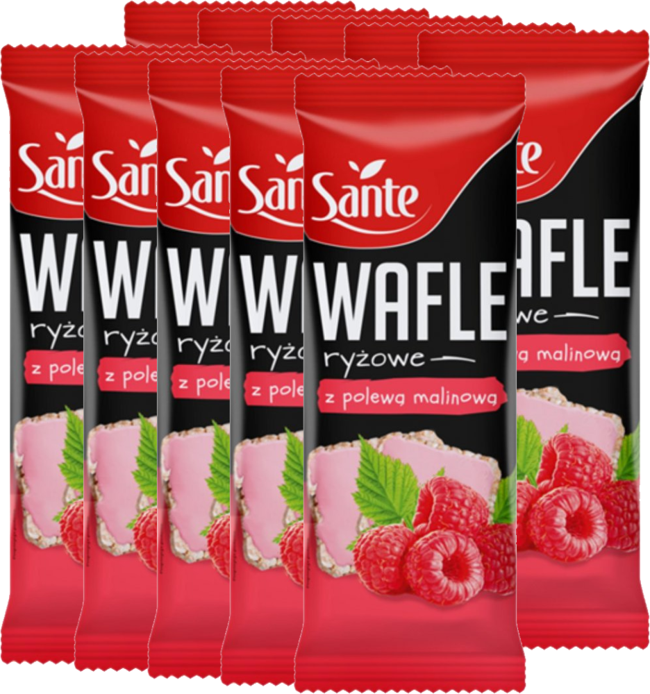 10x Wafle ryżowe Sante, z polewą malinową, 66g