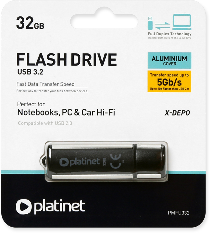 Pendrive Platinet X-Depo, 32GB, USB 3.2, czarny