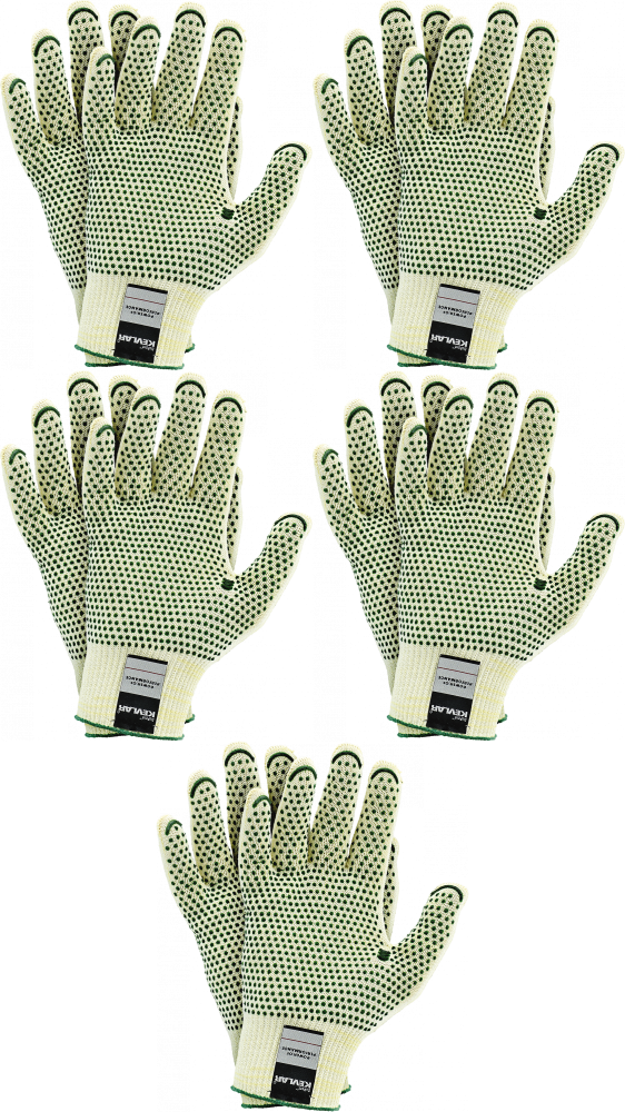 5x Rękawice robocze JS Gloves DuPont, RJ-KEVLAFIBV, tkaninowe, antyprzecięciowe, rozmiar 10, żółto-zielony