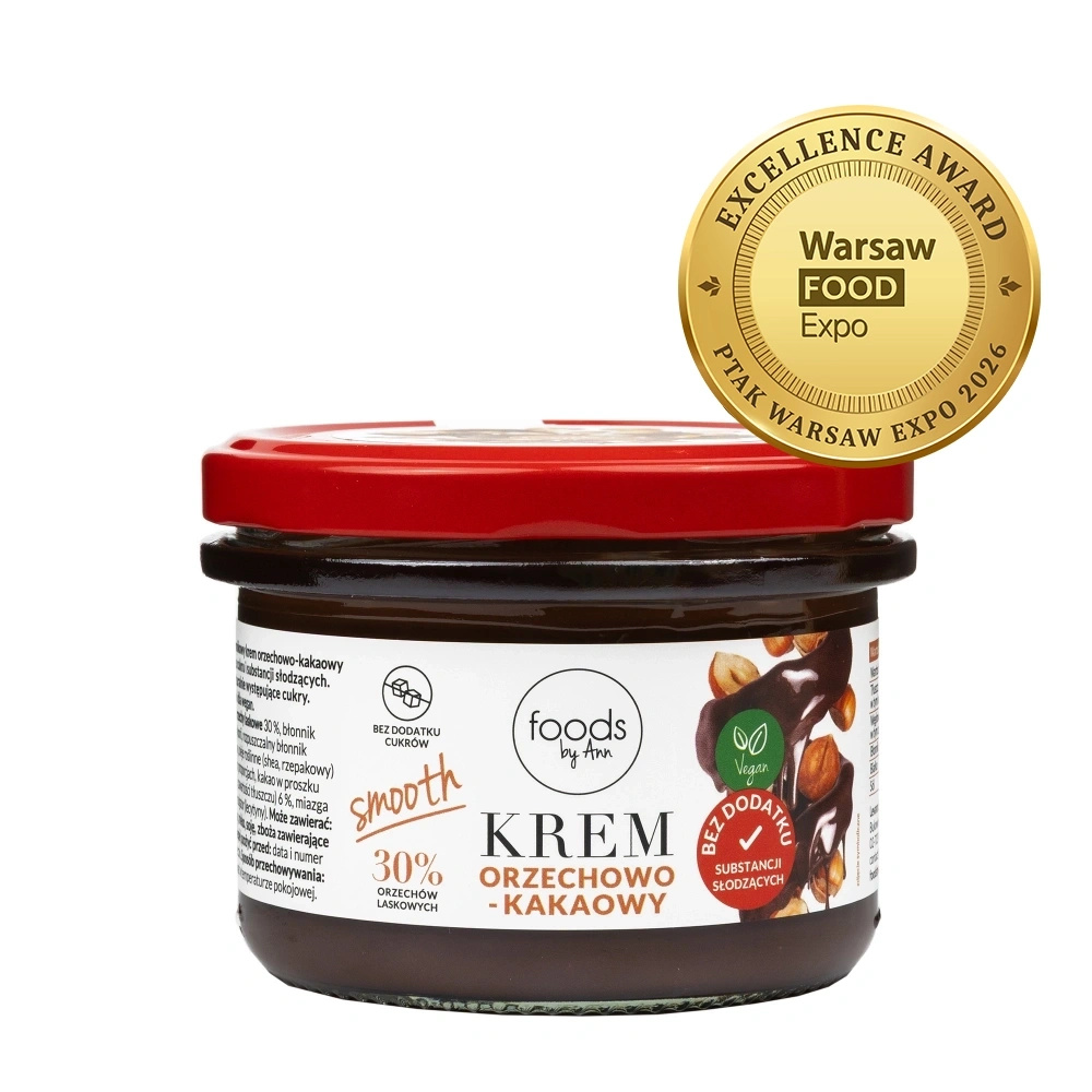 Krem orzechowo-kakaowy smooth 30% orzechów bez dodatku substancji słodzących, 200g