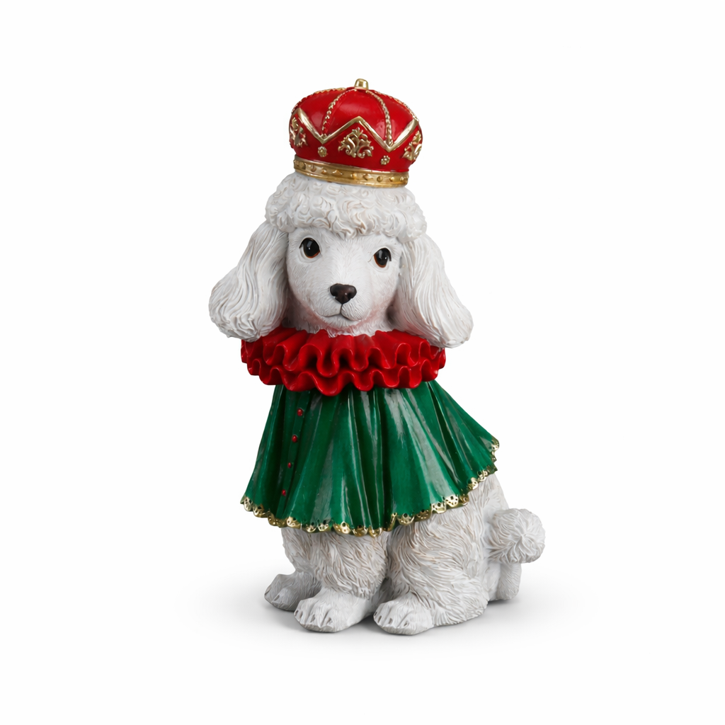 Figurka Pudel biały w czerwonej koronie 25,5cm