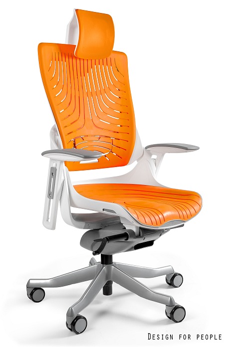 Fotel ergonomiczny WAU 2 biały stelaż, szary lub pomarańczowy elastomer, Unique