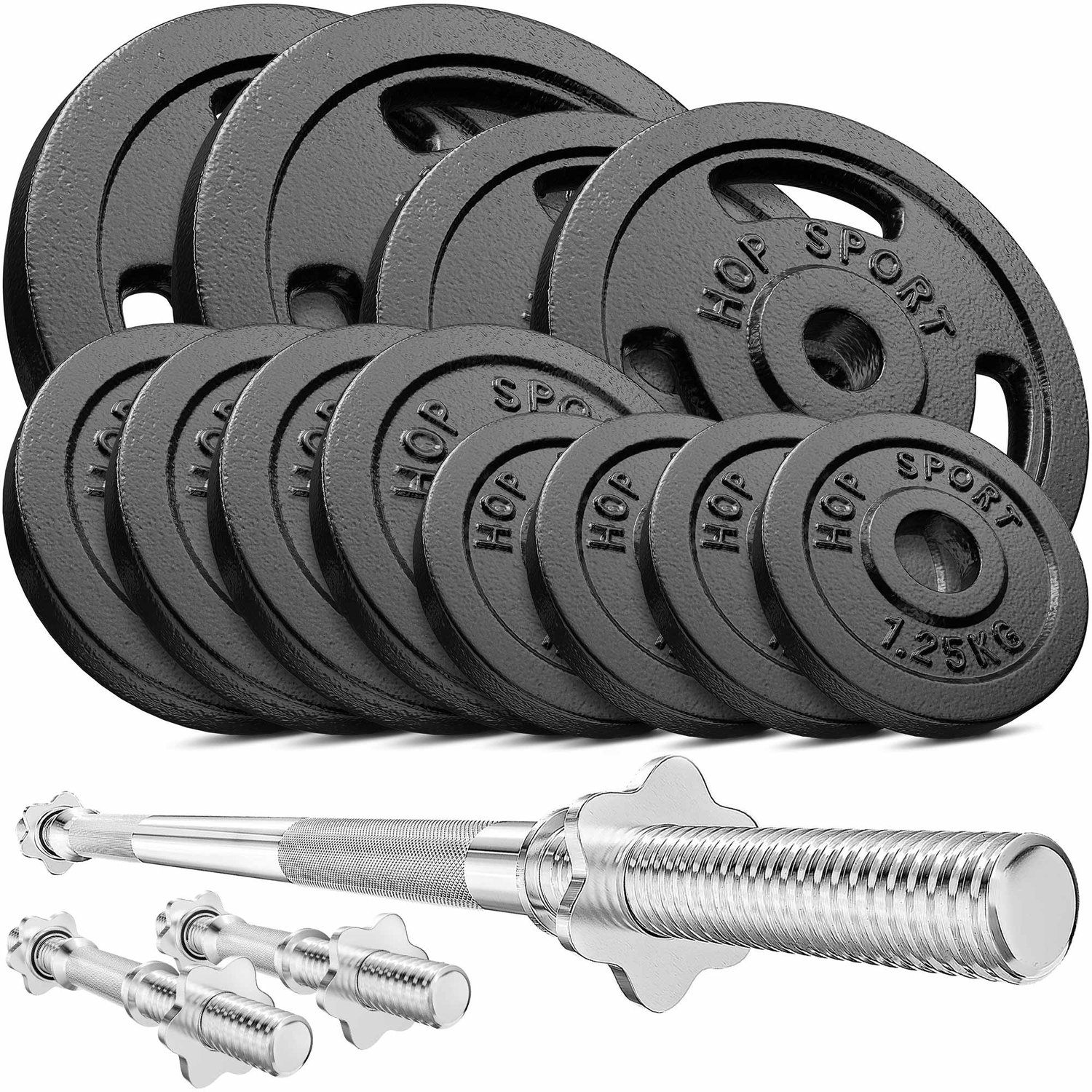 Set d’haltères en fonte 59 kg avec barre de musculation longue et barres courtes