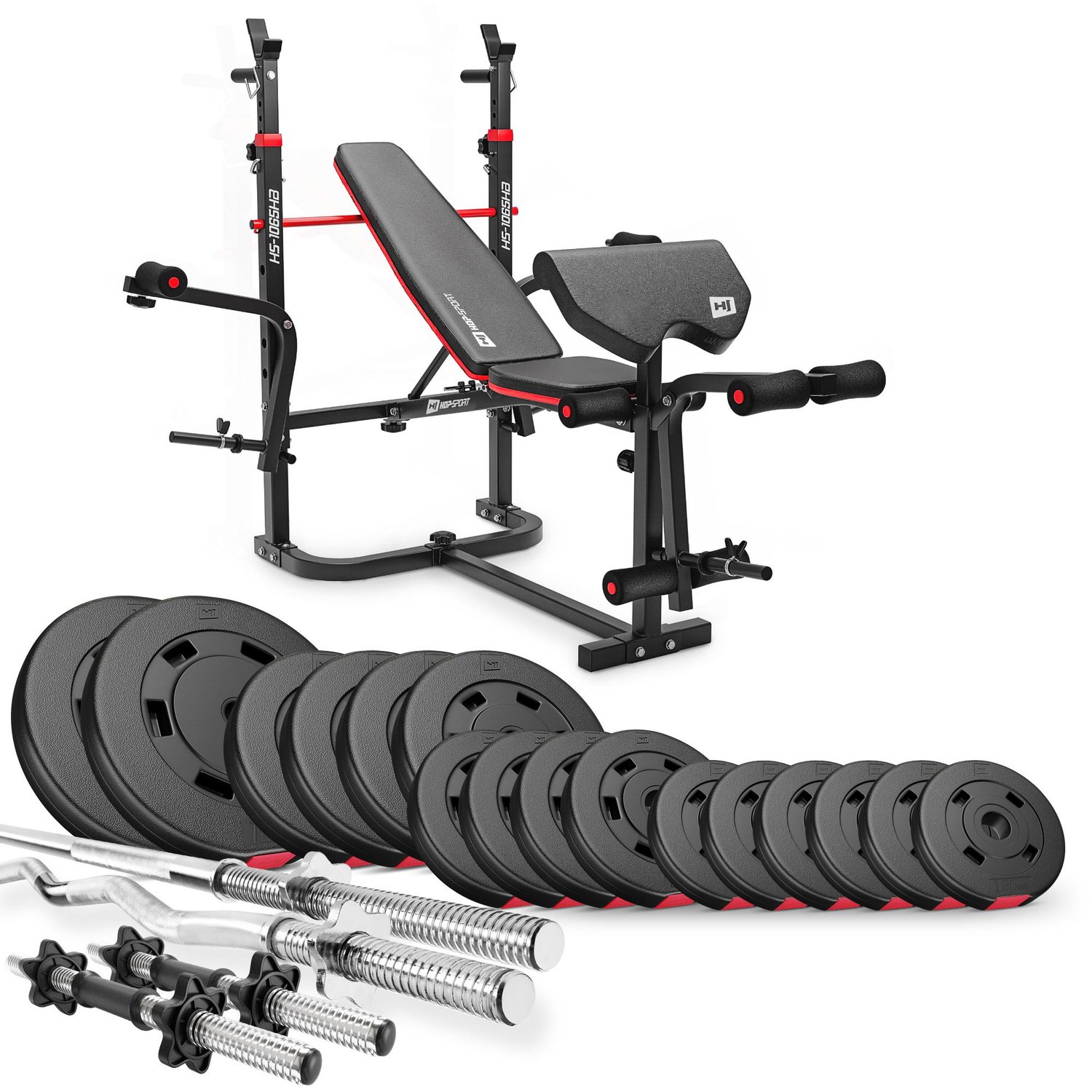 Ensemble d'haltères en plastique 75 kg avec banc de musculation HS-1065