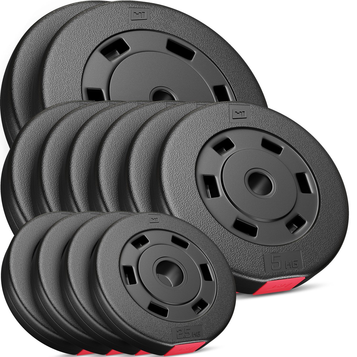 Ensemble de disques d’haltères en plastique 60 kg 2 x 10 kg; 6 x 5 kg; 4 x 2,5 kg