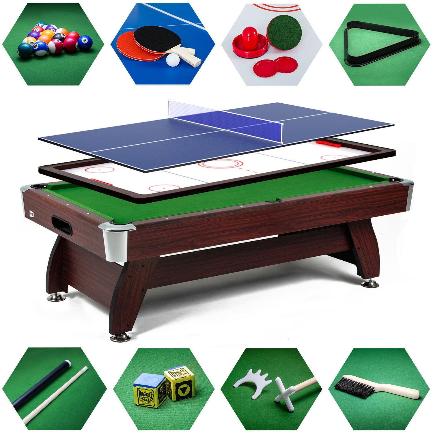 Kulečníkový stůl Vip Extra 9 FT višeň/zelený s nástavcem ping-pong/hokej
