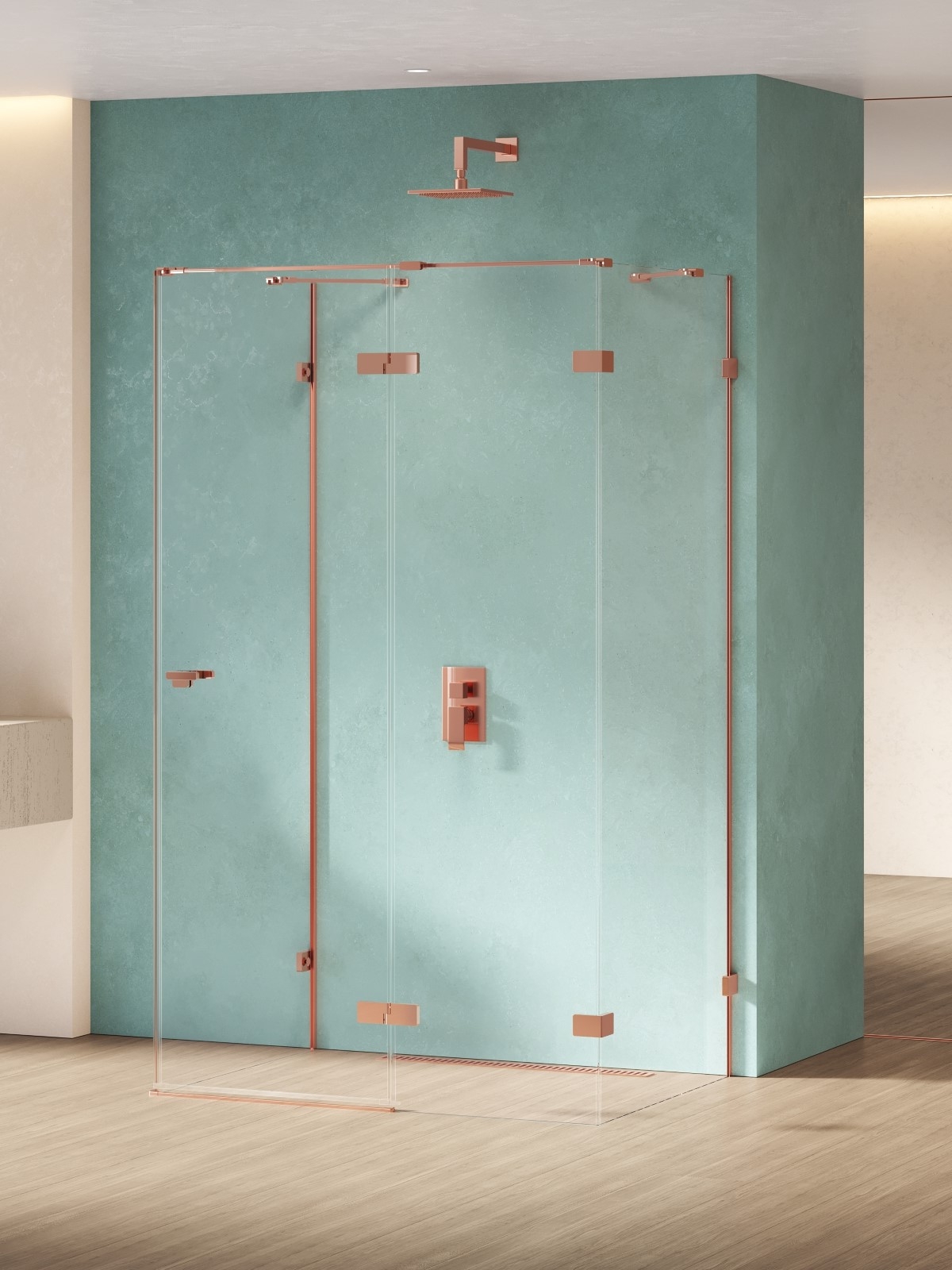 New Trendy Eventa Copper Shine kabina prysznicowa 90x90 cm kwadratowa prawa miedź połysk/szkło przezroczyste EXK-6482