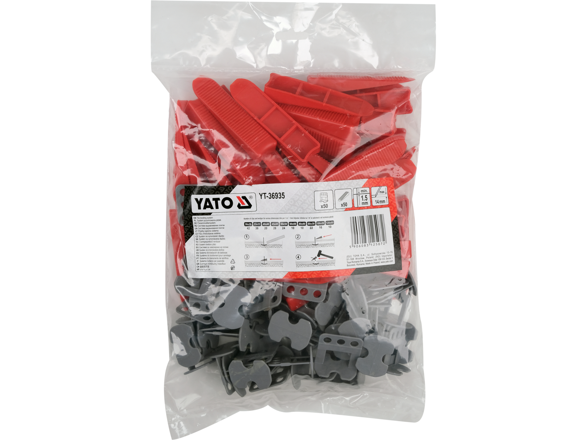 System poziomowania płytek YATO zestaw 1.5mm 100 szt. klipsy kliny YT-36935