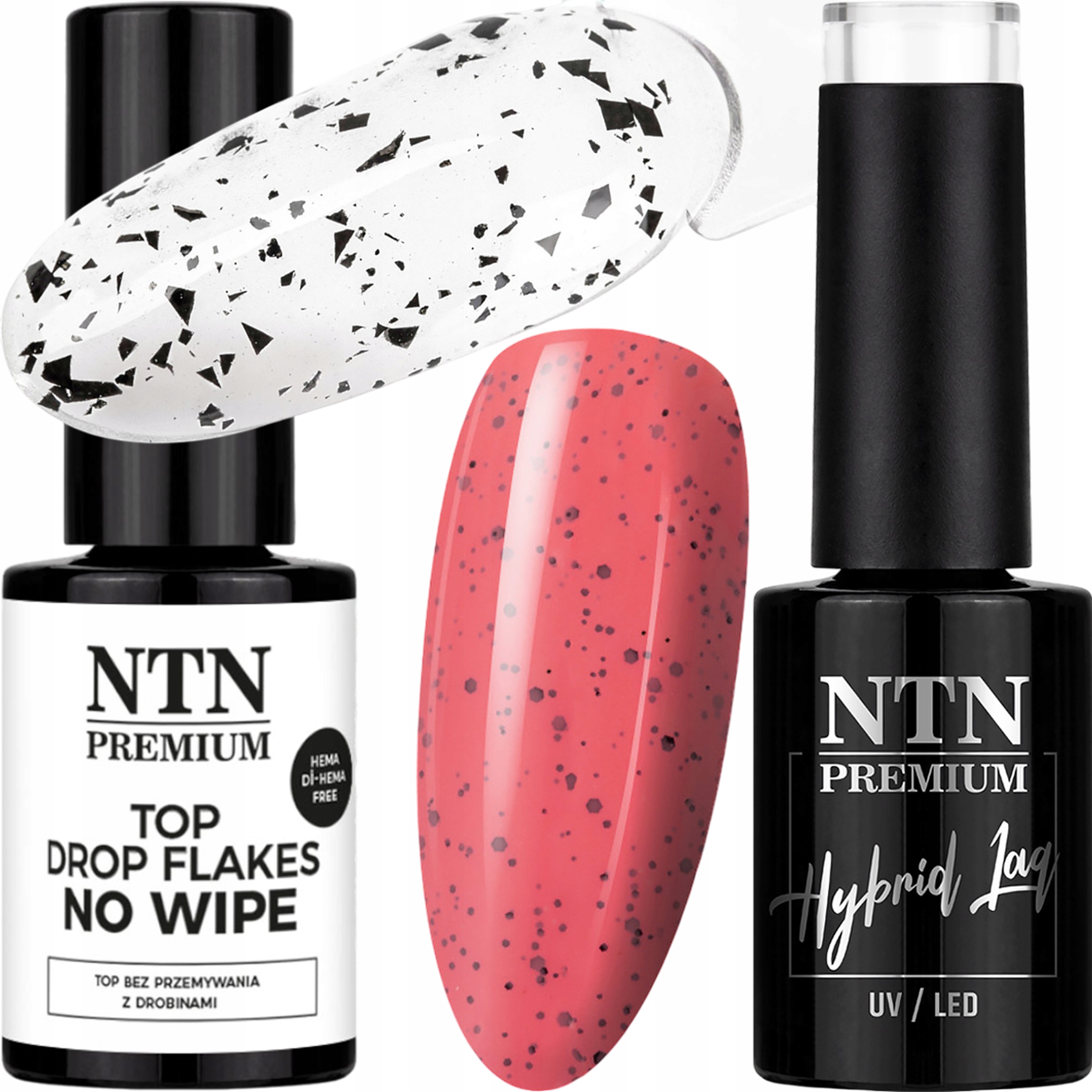 Lakier Hybrydowy NTN 5g Nr187 + Top Flakes NTN 7g Efekt Przepiórczego Jajka