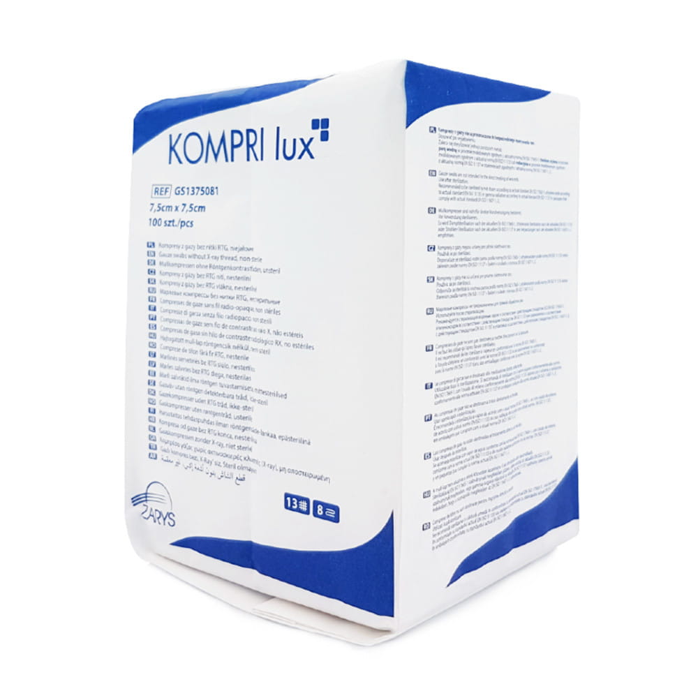 Kompresy z gazy bez nitki RTG niejałowe Kompri Lux 7,5x7,5 cm 100 szt