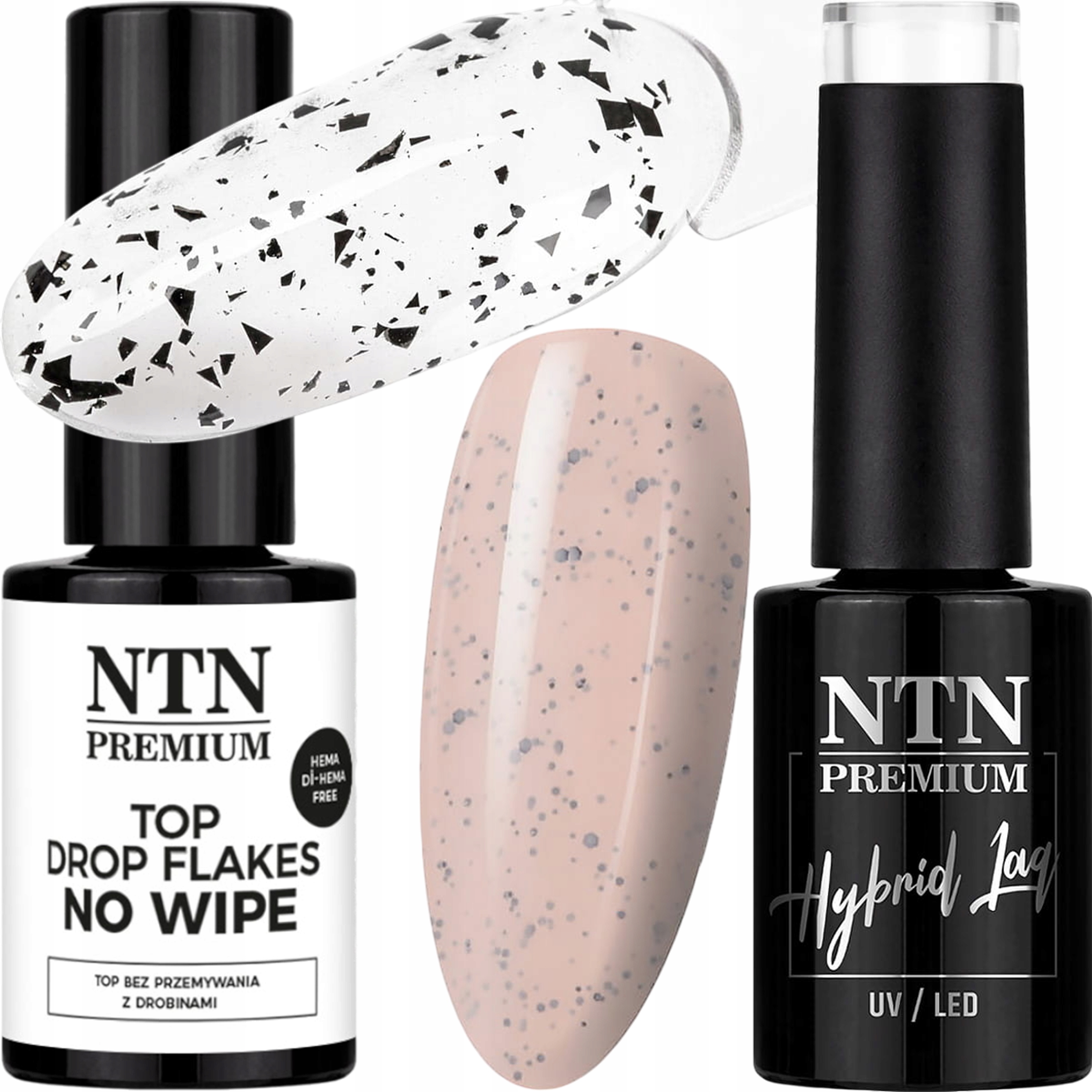 Lakier Hybrydowy NTN 5g Nr191 + Top Flakes NTN 7g Efekt Przepiórczego Jajka