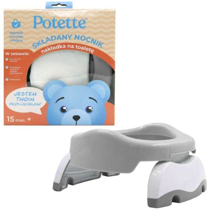 Potette Plus Nocnik turystyczny i nakładka na WC - 2 w 1-Szaro-Biały