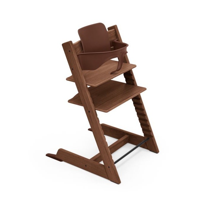 Stokke Tripp Trapp + zestaw Baby Set + tacka - rosnące krzesełko do karmienia z akcesoriami-Oak Warm Brown (drewno dębowe)-Vanilla White