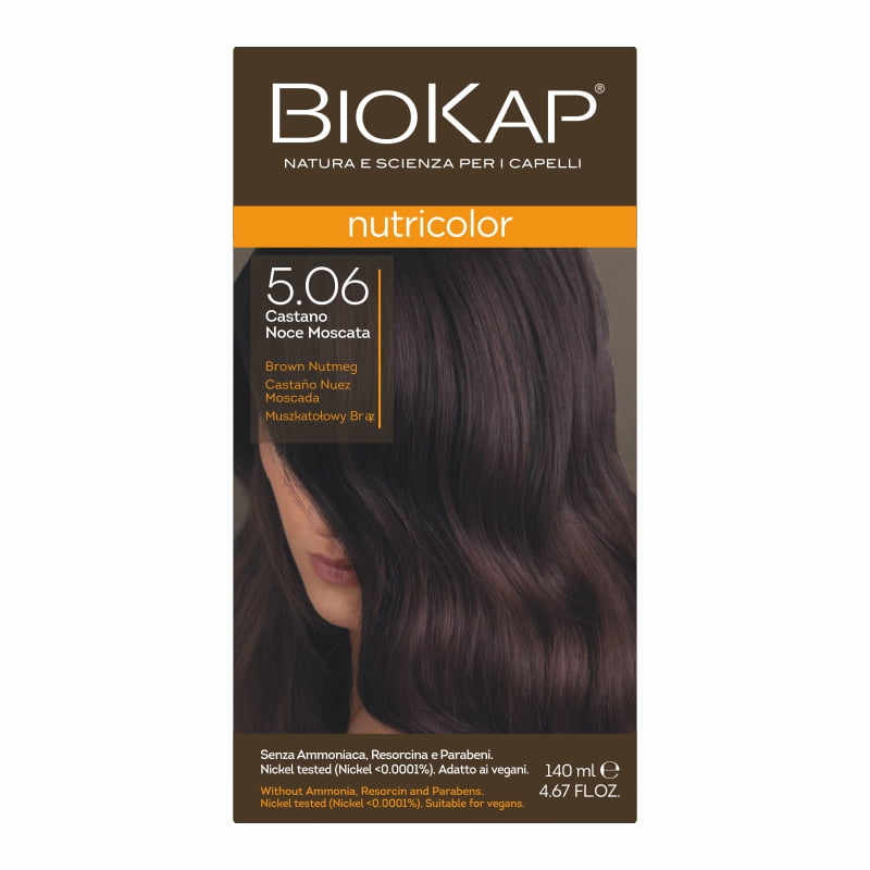 Biokap Nutricolor Farba do Włosów | Muszkatołowy Brąz 5.06 | Pokrywa Siwe Włosy | Bez Amoniaku