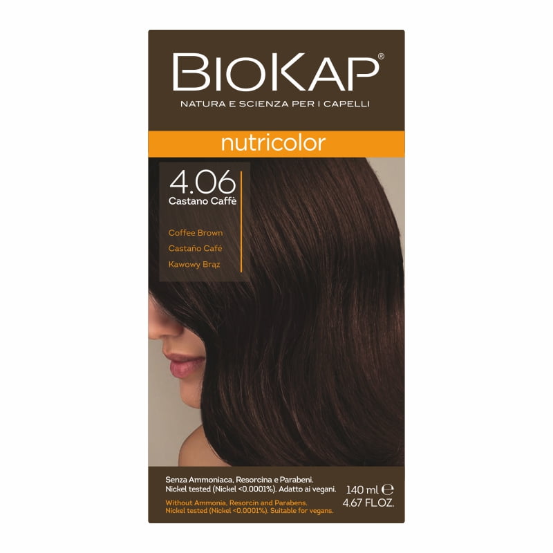 Biokap Nutricolor Farba do Włosów | Kawowy Brąz 4.06 | Pokrywa Siwe Włosy | Bez Amoniaku