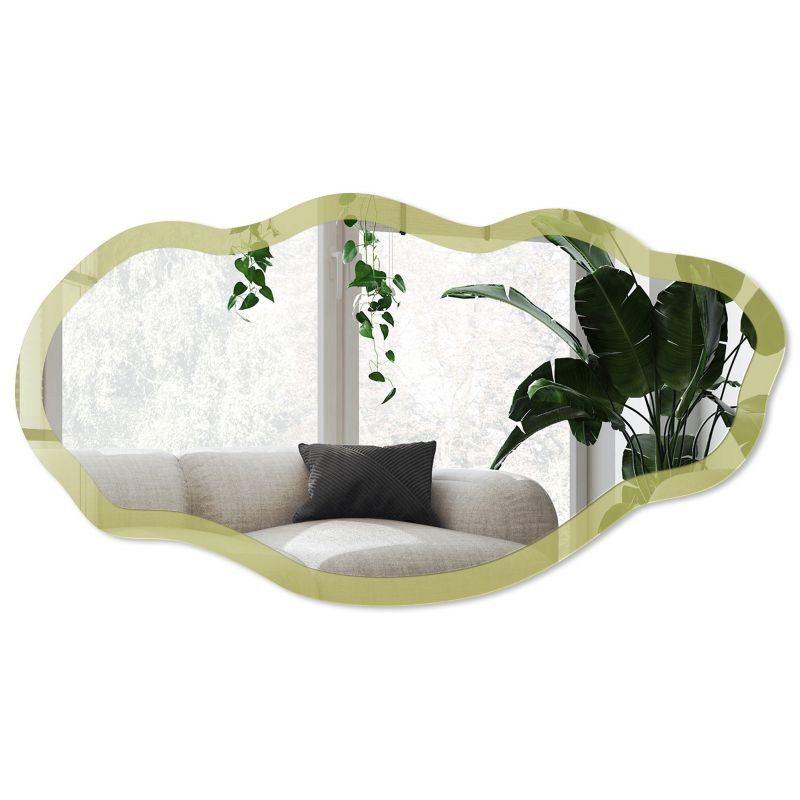 Lustro organiczne w szklanej ramie Wallfluent 52x97 cm Zielony vintage Designerskie Z grafiką 1 szt.