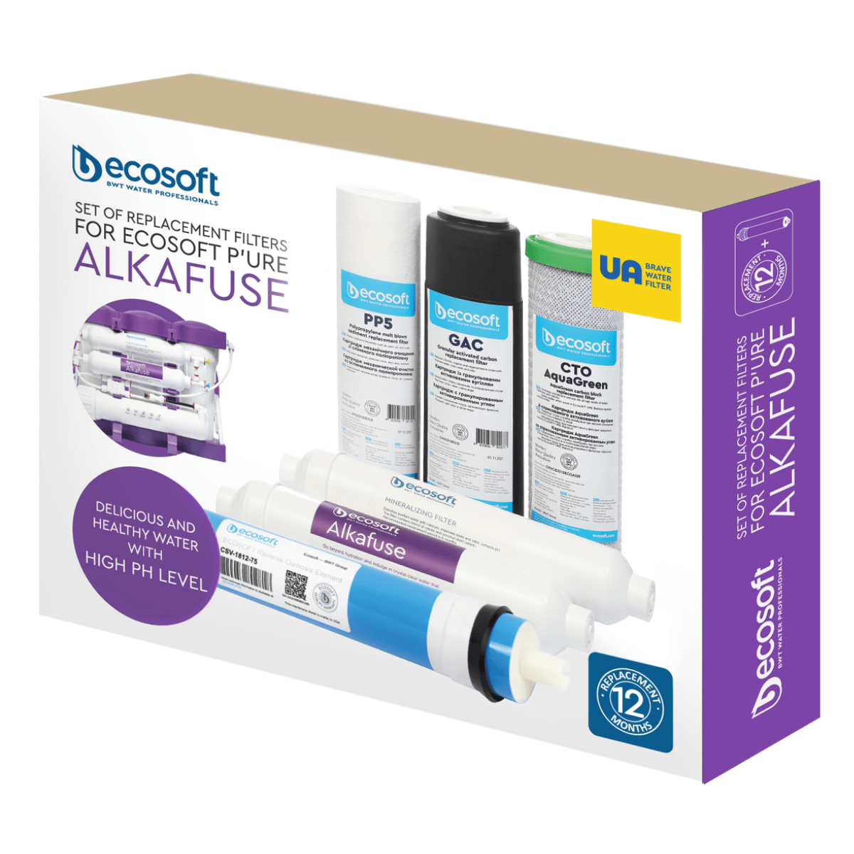 Ecosoft PURE Alkafuse zestaw filtrów wymiennych z membraną. Zestaw na pełny serwis filtra PURE Alkafuse Ecosoft CHV6PUREALC.