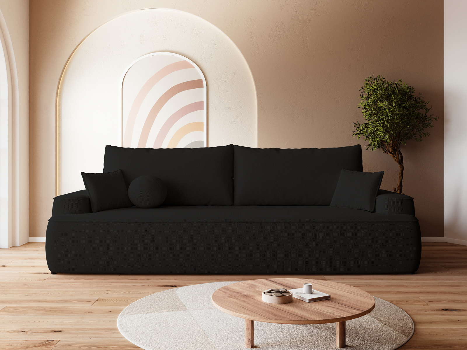 Czarna sofa rozkładana z funkcją spania do salonu CARMELLO