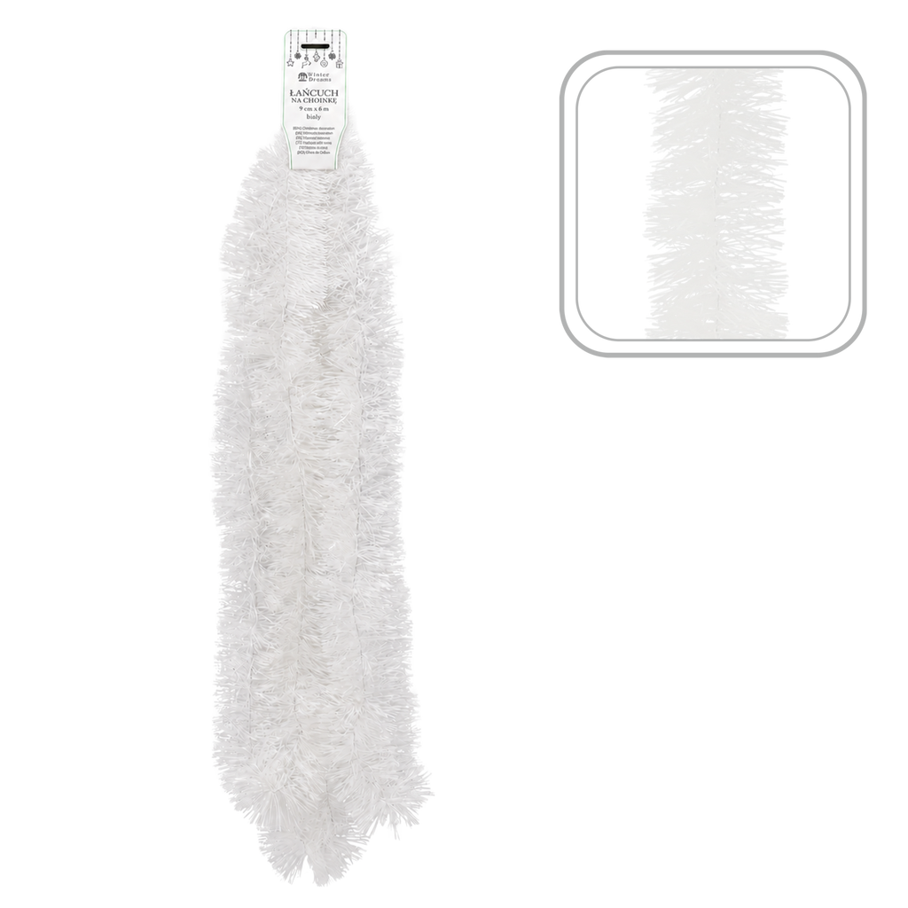 Łańcuch choinkowy biały 9cm/6m