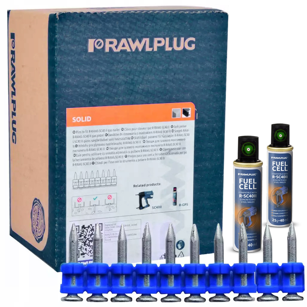 Gwoździe do betonu 22 mm 1000 szt. + 2x gaz Rawlplug