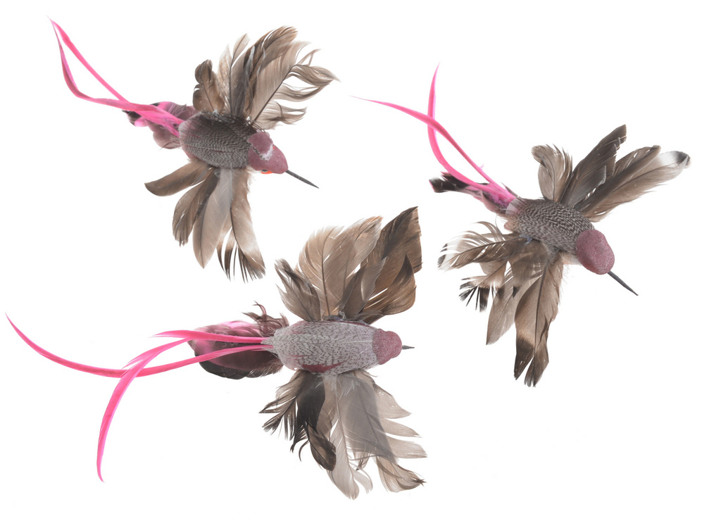 Ptaszki Kolibry z różowym ogonem 3szt 17cm