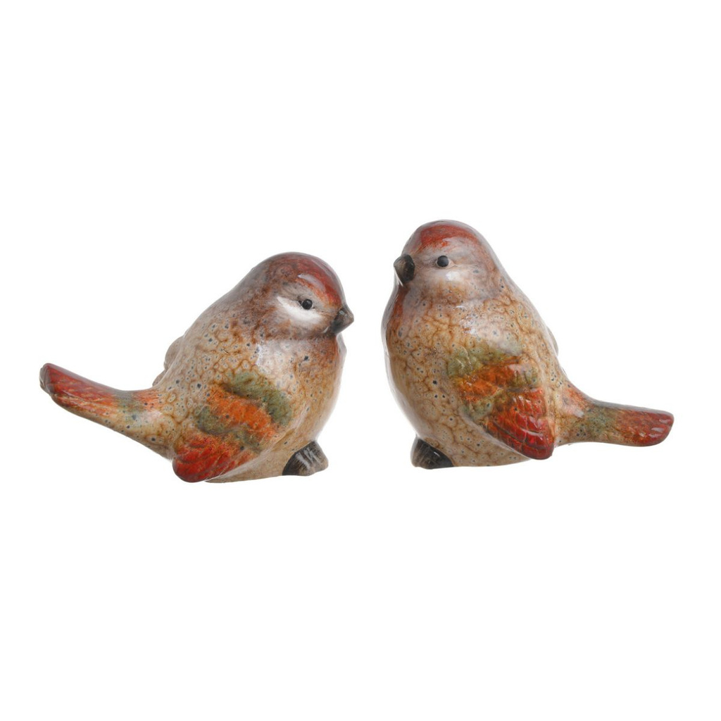 Ptaszek ceramiczny brązowy z zielenią i czerwienią 8 cm 2 wzory 1 szt