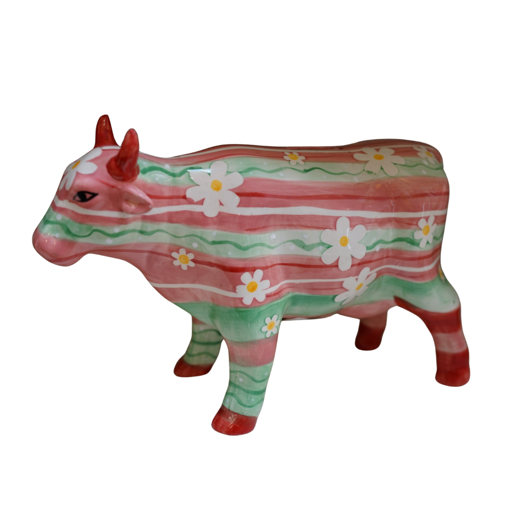 Krowa skarbonka różowo-zielona w kwiaty 30cm